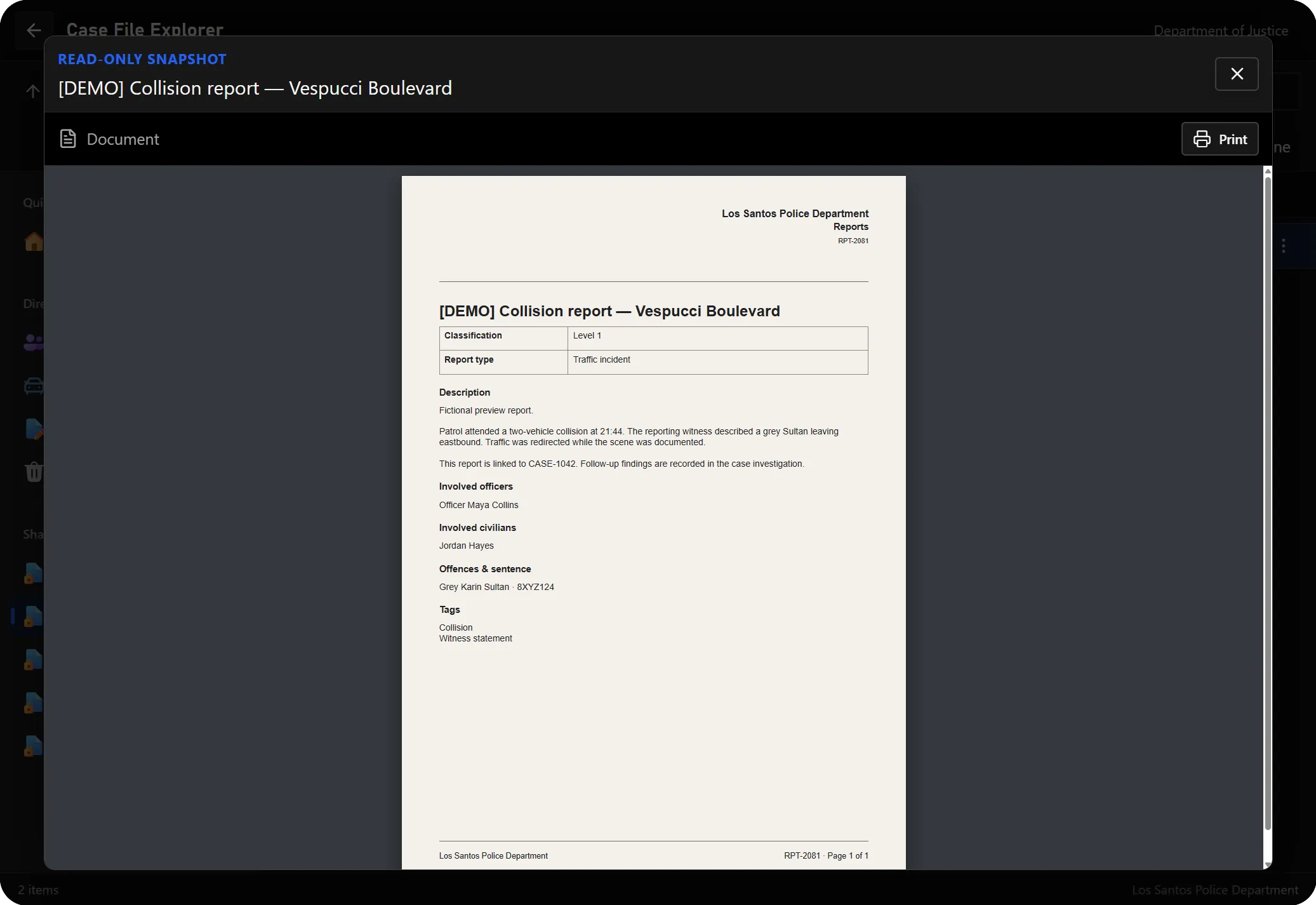 Shared documents grouped under a DOJ person record